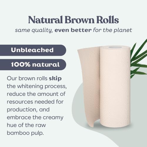 Betterway Bamboo Natural Brown Paper Towels - 8 Rolls, 2 Ply, 110 sheets - Plastic Free, PFAS Free, Disposable Kitchen Paper Towels - Select Size, Tree Free, Compostable, Strong & Absorbent