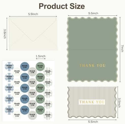 Thank You Cards Set of 30 With Envelopes and Stickers - Elegant Blank Cards