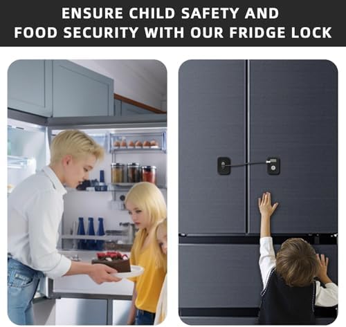 RORMGO Refrigerator Lock 2 Packs, Fridge Lock with Silicone Wire Protection Fridge Locks for Kids Easy to Use and Install Cabinet Locks with Key, Black