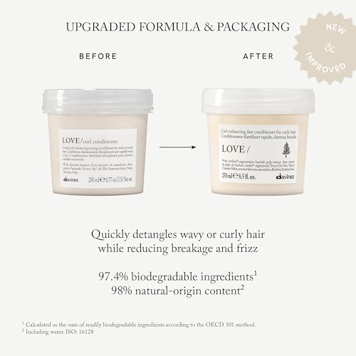 Davines LOVE/Curl Conditioner, Elasticizing & Taming Formula for Wavy or Curly Hair - Protein-Rich Treatment Enhances Volume, Softness & Control - Weightless Hydration for Defined Curls