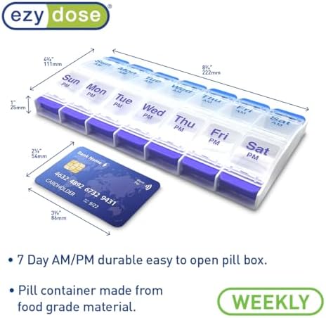 Ezy Dose Weekly (7-Day) AM/PM Pill Organizer, X-Large Case, Blue/Purple