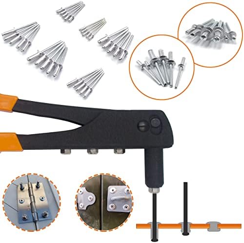 ISPINNER 225pcs Aluminum Blind Rivets Assortment Kit with Heavy Duty Hand Riveter Rivet Gun Tool, 6 Sizes Pop Rivets