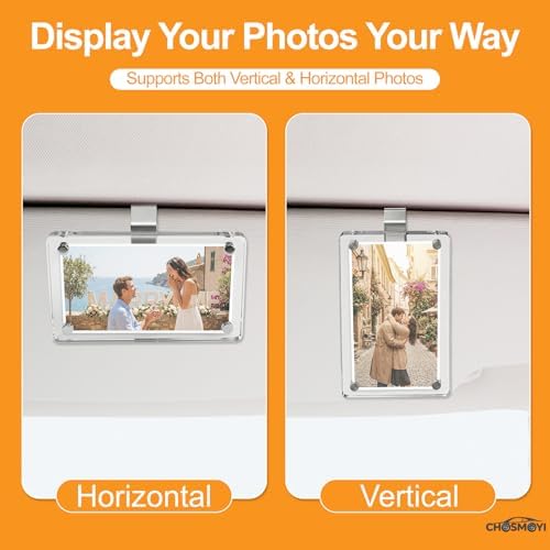 4 Pack Magnetic Car Picture Holder for Sun Visor, Photo Frame with Clips