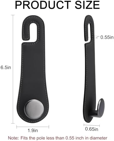 2 Pack Car Headrest Hooks Leather & Alloy Car Seat Storage Hangers, Black