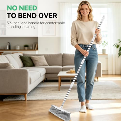 SetSail Indoor Soft Bristle Broom，52'' Long Handle House Broom for Sweeping