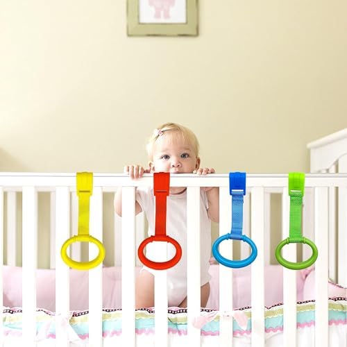 4 Pcs Baby Playpen Pull up Rings, 4 Color Baby Crib Pull up Rings