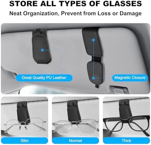 Teraves 2 Pack Sunglass Holder for Car Visor, Magnetic, Easy to Hold