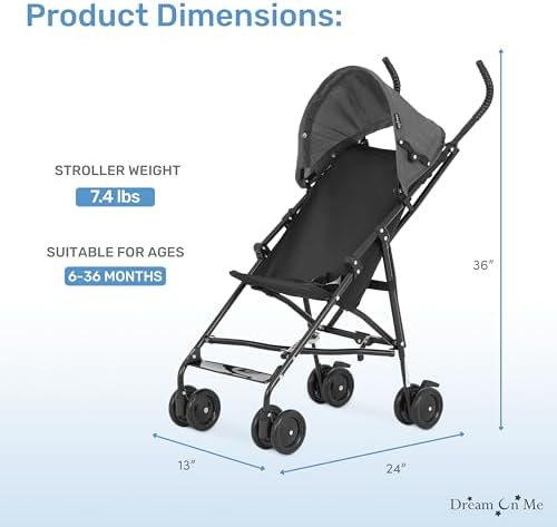 Dream On Me Aero Travel Umbrella Stroller, 1-Hand Fold, Lightweight, Black