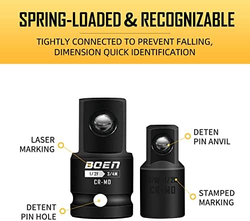 BOEN 8 Piece Impact Socket Adapter and Reducer Set, 1/4" 3/8" 1/2" 3/4" Drive Socket Adapter Set with Durable Case for Impact Driver Conversions (Upgraded)