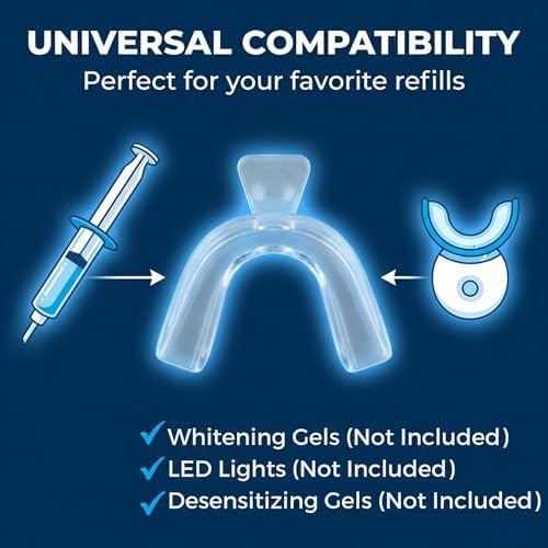 Teeth Whitening Trays for Gel 4 Pc Moldable Flexible Guards with 2 Cases