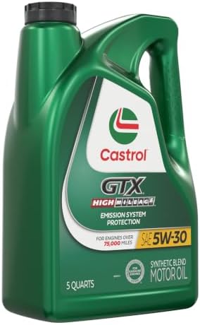 Castrol GTX High Mileage 5W-30 Synthetic Blend Motor Oil, 5 Quarts