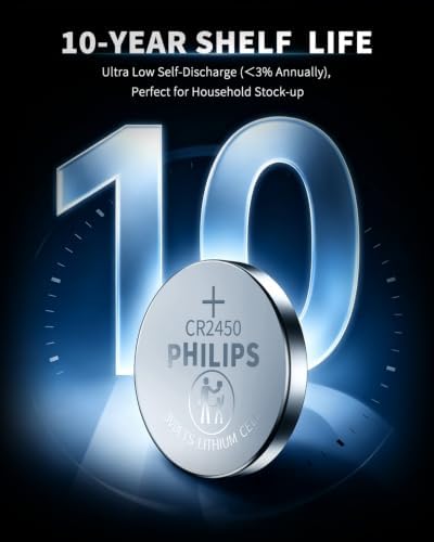PHILIPS CR2450 3V Lithium Battery,5 Count CR 2450 Battery