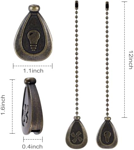 4 Pack Bronzed Ceiling Fan Pull Chain Extension, 12'' Decor Light Fans Icon