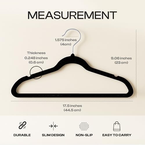 Utopia Home Velvet Hangers, Black, 50 Pack