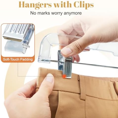 HOUSE DAY 14 Inch Clear Pants Hangers with Clips 12 Pack, Skirt Hangers