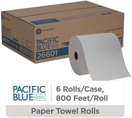 Pacific Blue Basic Recycled Paper Towel Rolls by GP PRO (Georgia-Pacific), White, 26601, 800 Feet Per Roll, 6 Rolls Per Case