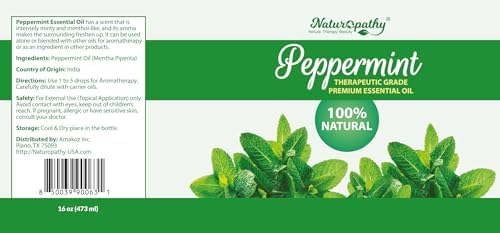 Naturopathy Peppermint Essential Oil, Therapeutic Grade, Premium Quality Perfect for Aromatherapy (16oz, Peppermint)