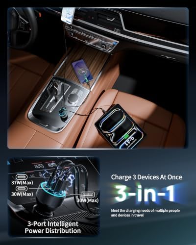 67W 3-Port Super Fast Type C Car Charger USB C for Samsung S26 S25 S24 S23