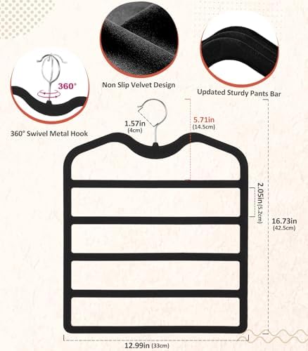 Pants Hangers Space Saving,3 Pack 5 Tier Velvet Short Neck Pants Hangers