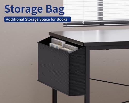 Pamray 47 Inch Reversible L Shaped Gaming Desk Corner Computer Desk with Storage Bag Home Office Table for Writing Study Black