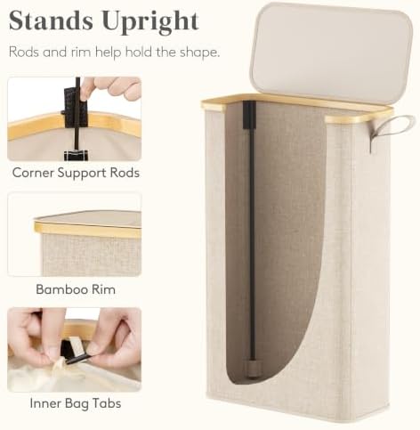 Lifewit 65L Slim Laundry Hamper with Lid and Removable Bag, Beige