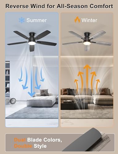 Ohniyou 52'' Low Profile Ceiling Fan with Lights, Remote/APP Control, Black