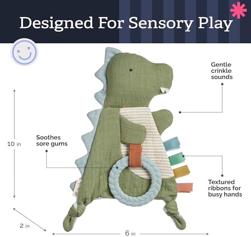 Itzy Ritzy Bitzy Crinkle Sensory Toy with Teething Toy, 0+ Months, Dinosaur