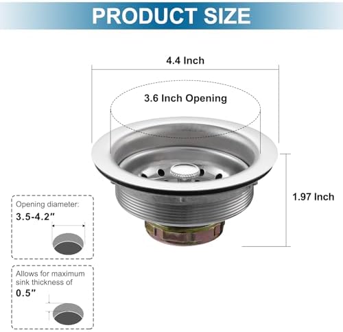 ZM Kitchen Sink Basket Strainer with Stopper, 3-1/2” Drain