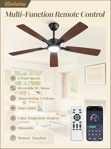 Fanbulous 52 Inch Ceiling Fans with Lights, Black, Remote & APP Control