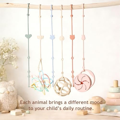 ROCCED Toy Straps for Baby 6pcs, Silicone High Chair Toys Straps Stroller Accessories Toddler Bottle Strap Car Seat Toys Baby Travel Essential Silicone Ivory+Sage+Blue