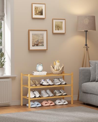 Kitsure Bamboo Wooden Shoe Rack for Closet, 26.8" Wide - 3 Tiers, Natural