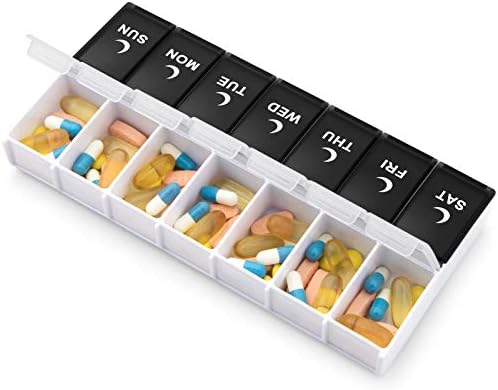 DANYING Large Pill Organizer 2 Times a Day, Weekly Pill Box 2 Per Day, AM PM Pill Case, Day Night Pills Container 7 Day, Vitamin Case Twice a Day, Black & White