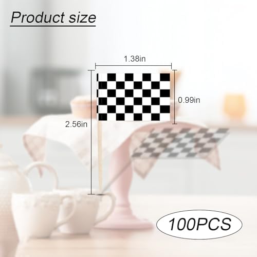 100 Pack Checkered Racing Flag Toothpicks - Checkered Flag Decorations for Cupcakes, Party Platters, Sports Themed Events