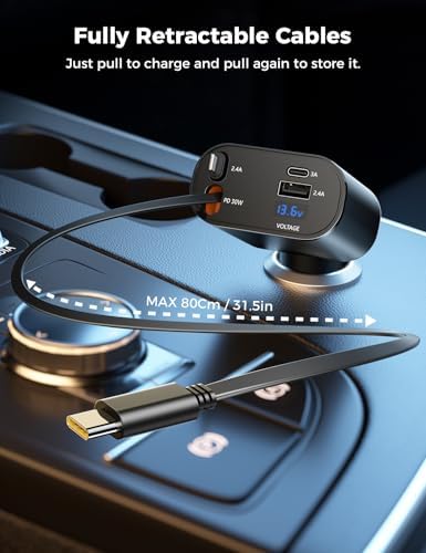 [Upgraded] SUPERONE Retractable Car Charger 4 in 1 Fast Phone Charger
