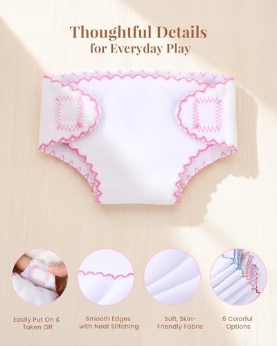 BABESIDE Baby Doll Diapers, 6 Reusable Diapers for 12-15 Inch Baby Dolls