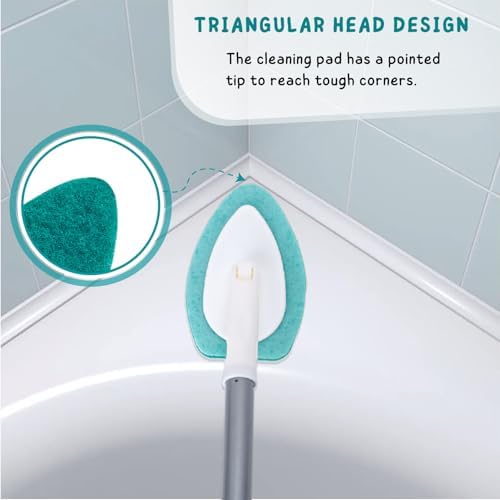 Shower Scrubber with Long Handle, 47'' Bathtub Scrub Brush with 6 Pads