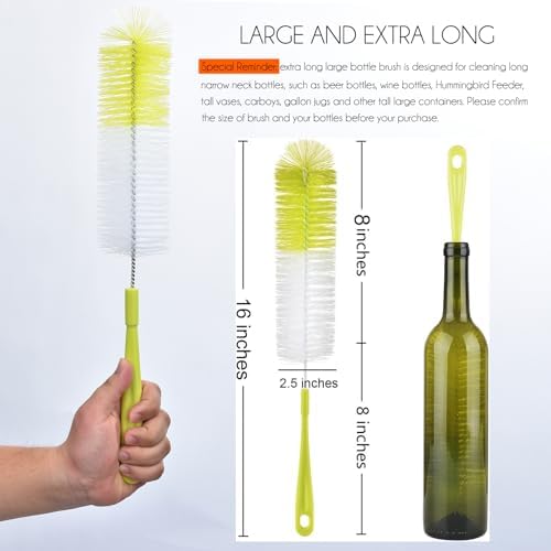 ALINK 16 inch Long Bottle Brush Cleaner for Washing Wine/Beer/Sport Well/Thermos/Glass, Hummingbird Feeder and Long Narrow Neck Sport Bottles