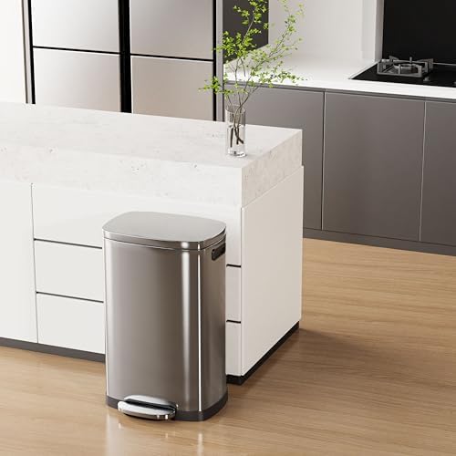 ELPHECO Kitchen Trash Can with Lid 13 Gal Stainless Steel Pedal Garbage Can
