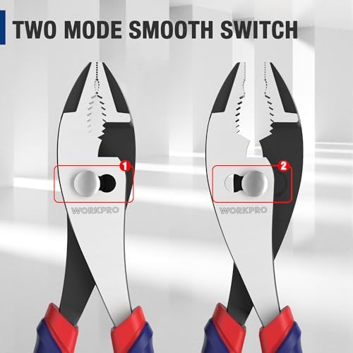 WORKPRO 8” Slip Joint Pliers Tool, Large Soft Grip,Rust Prevention Finish, 3-Zone Serrated Jaw Forged from High Carbon Steel for Maximum Grip