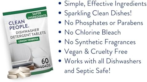 Clean People 100% Plastic-Free Dishwasher Detergent Tablets, 60ct, Lemon Verbena