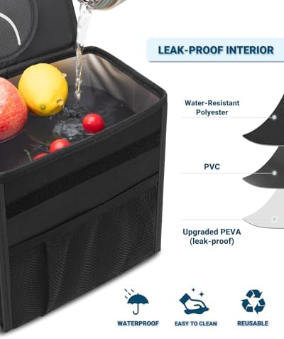 Capolo Car Trash Can with Lid, Leakproof Car Garbage Can Car Trash Bag