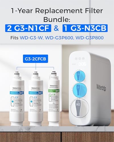 Waterdrop G3-2CFCB Filter, Replacement for G3-W & G3P600 & G3P800 RO System