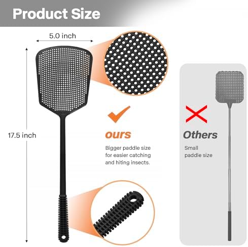 Fly Swatters-Begonia Flexible Heavy Duty Thick Fly Swatters with Bigger Paddle, Black 3 Pack