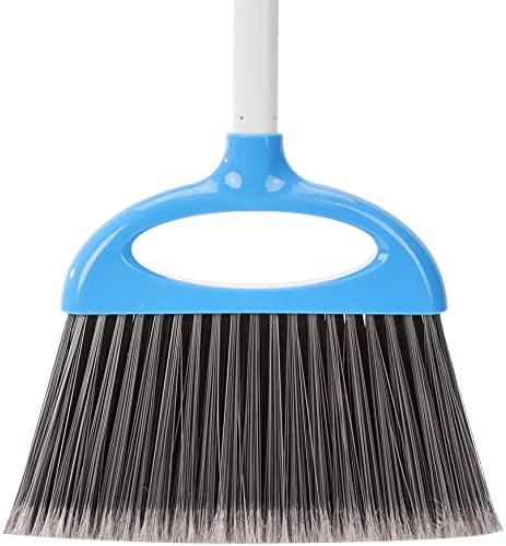 Amazon Basics Dustpan Broom Set with Adjustable Long Handle, Easy to Assemble, Blue and White