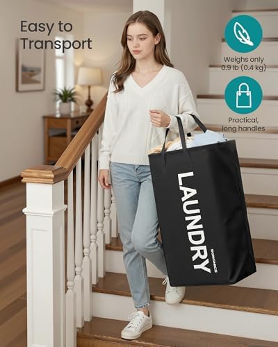 SONGMICS Laundry Hamper, 80L Foldable Basket, 2 Pack, Water-Repellent
