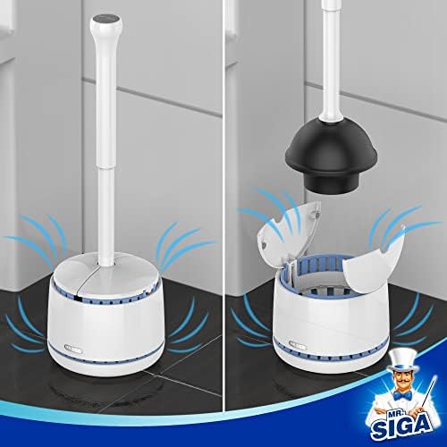 MR.SIGA Toilet Plunger with Holder, Plungers for Bathroom Heavy Duty, White