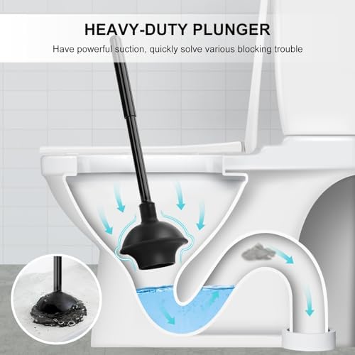 SetSail Toilet Brush and Plunger Set, Semi-Hidden Toilet Plungers, Black