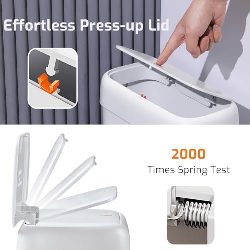 Small Bathroom Trash Can with Lid, 2.6 Gallon Garbage Can with Pop-Up Lid
