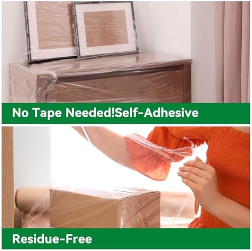 Plastic Stretch Film Shrink Wrap Roll for Moving, 5" x 1200' 12 Rolls