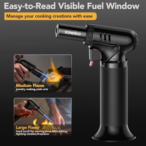 Sondiko Butane Torch, Refillable Soldering Torch with Visible Fuel Window